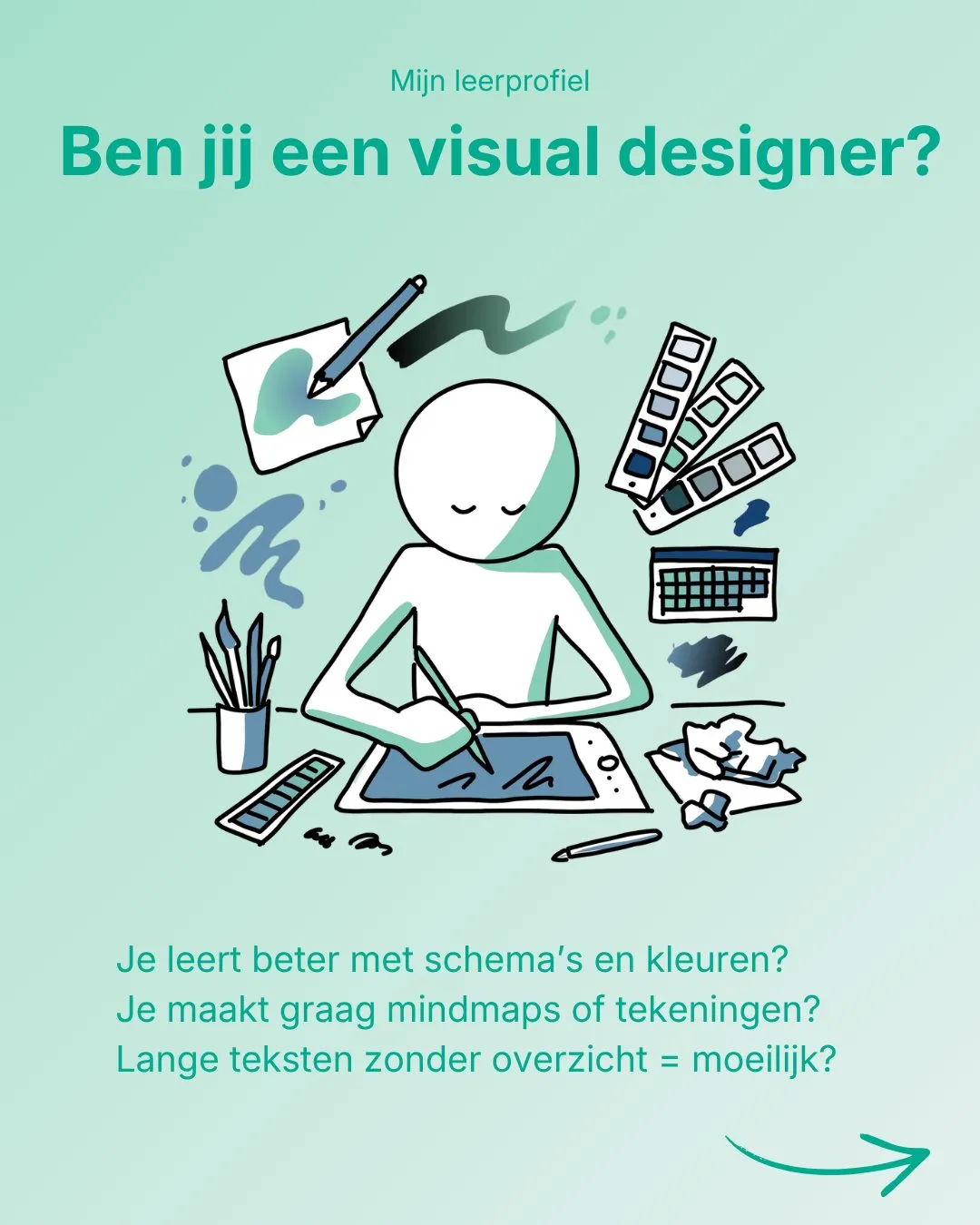 Niet iedereen leert goed door te lezen en te herhalen.